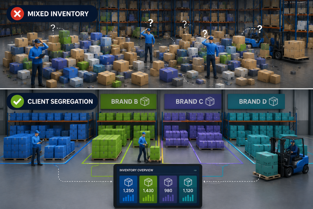 Warehouse inventory chaos vs. organization