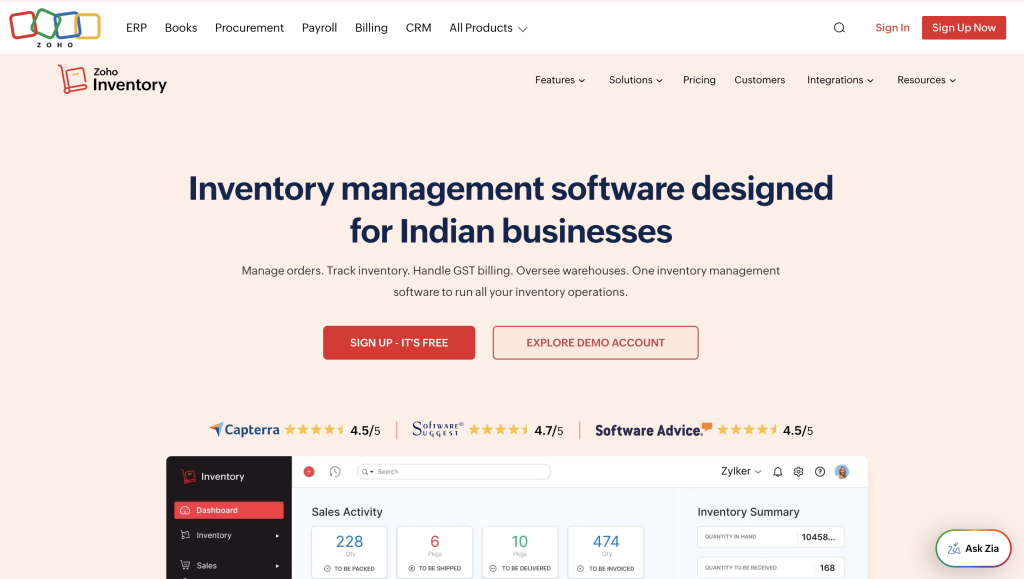Zoho Inventory: best for small businesses on Zoho